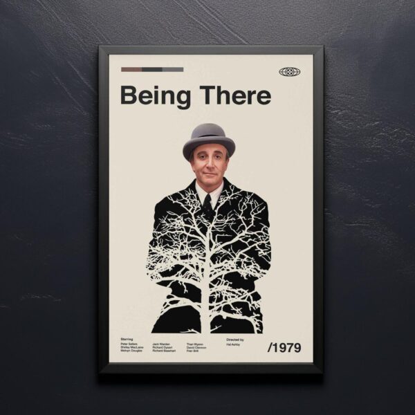 Mid-century modern Being There movie poster with vintage design style