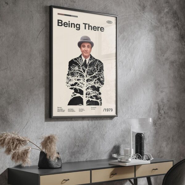 Mid-century modern Being There movie poster with vintage design style
