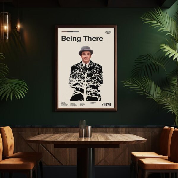 Mid-century modern Being There movie poster with vintage design style