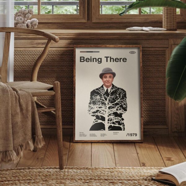 Mid-century modern Being There movie poster with vintage design style