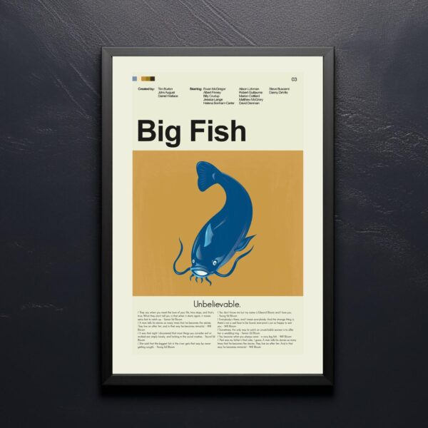 Mid-century modern Big Fish movie poster with vintage style art