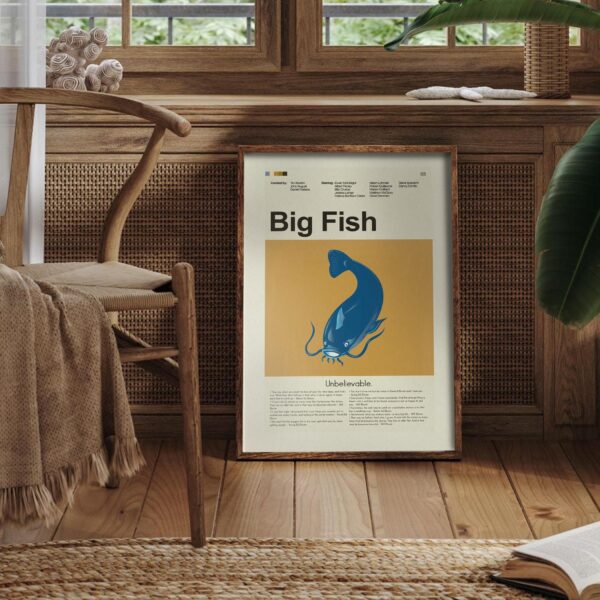 Mid-century modern Big Fish movie poster with vintage style art