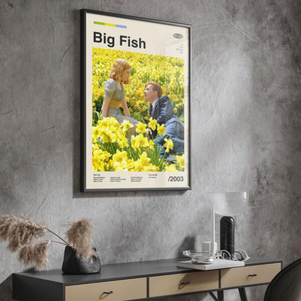 Mid-century modern Big Fish movie poster print with vintage design