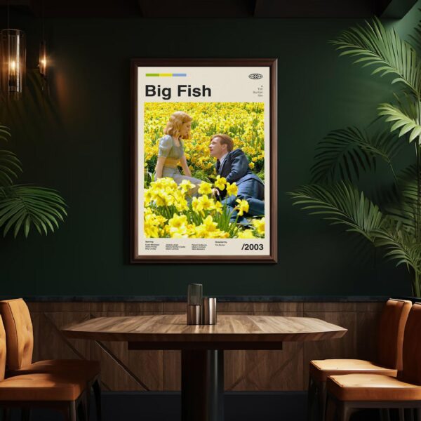 Mid-century modern Big Fish movie poster print with vintage design