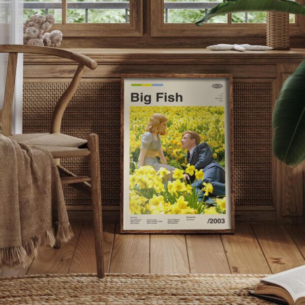 Mid-century modern Big Fish movie poster print with vintage design