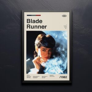 Blade Runner mid-century modern movie poster with retro futuristic design