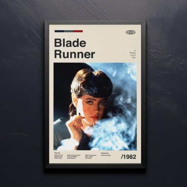 Blade Runner mid-century modern movie poster with retro futuristic design