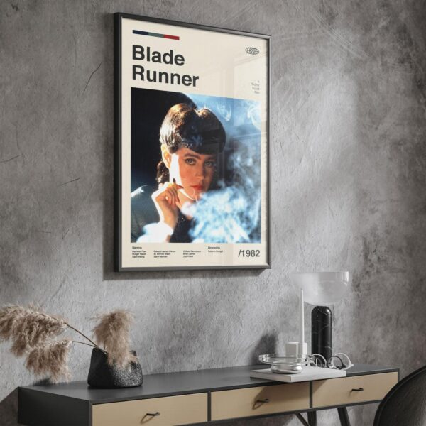 Blade Runner mid-century modern movie poster with retro futuristic design
