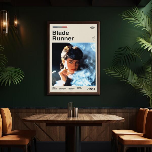 Blade Runner mid-century modern movie poster with retro futuristic design