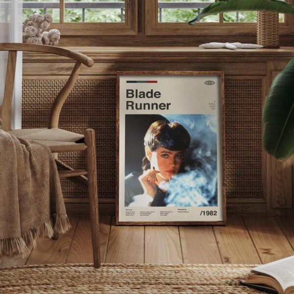 Blade Runner mid-century modern movie poster with retro futuristic design