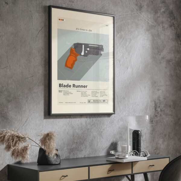 Blade Runner movie poster in mid-century modern style with furniture elements