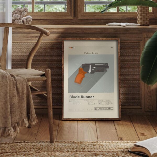 Blade Runner movie poster in mid-century modern style with furniture elements