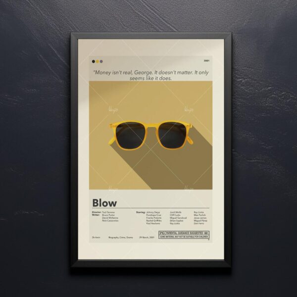 Mid-century modern Blow movie poster with retro design and bold colors