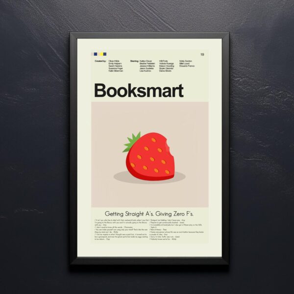 Booksmart movie poster with mid-century modern furniture design
