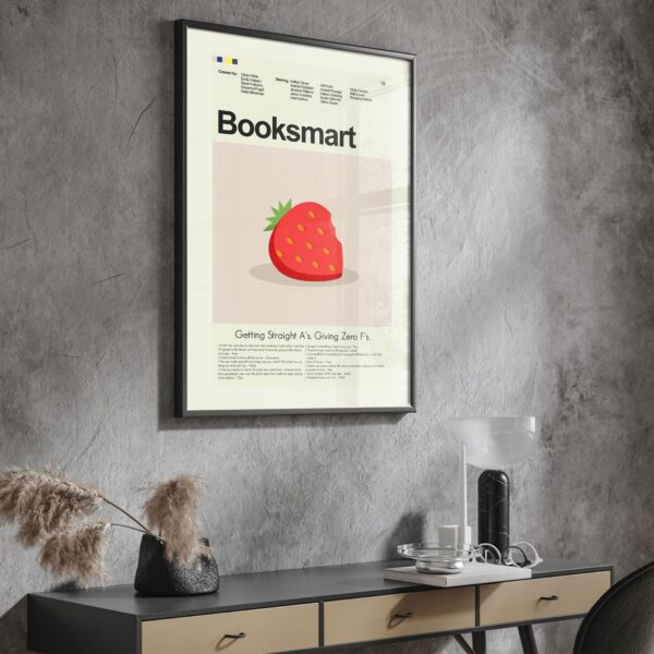 Booksmart movie poster with mid-century modern furniture design