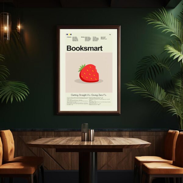 Booksmart movie poster with mid-century modern furniture design