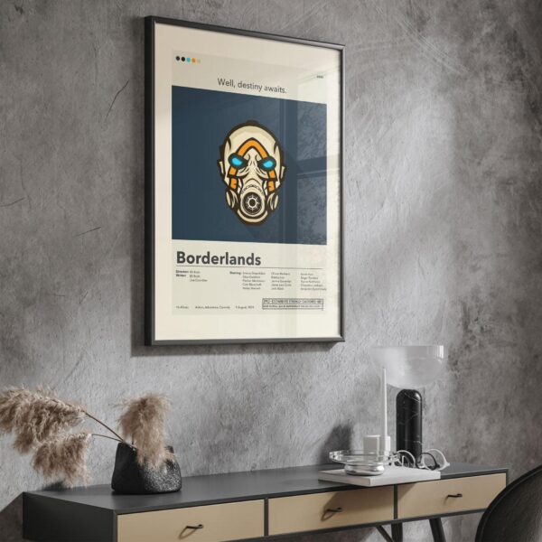 Mid-century modern Borderlands movie poster with 20th century art style