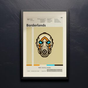 Mid-century modern poster of Borderlands movie with retro furniture design