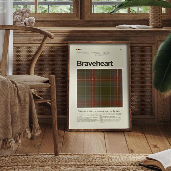 Braveheart movie poster by 20th Century Studios in mid-century modern style
