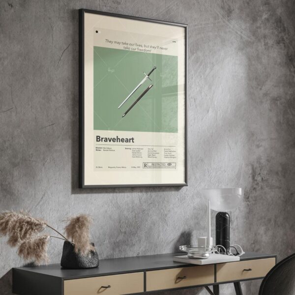 Mid-century modern Braveheart movie poster with house design elements