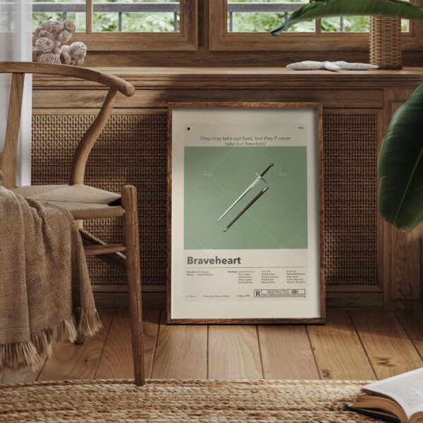 Mid-century modern Braveheart movie poster with house design elements