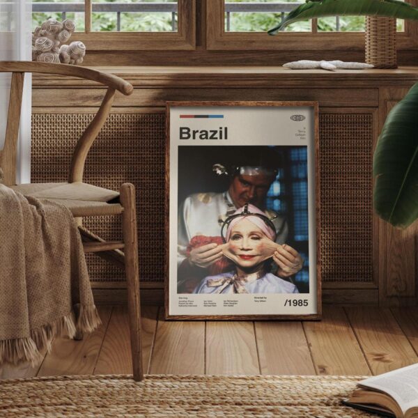 Mid-century modern Brazil movie poster design with vintage typography