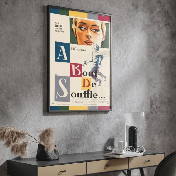 Breathless movie poster in mid-century modern style with bold graphic design