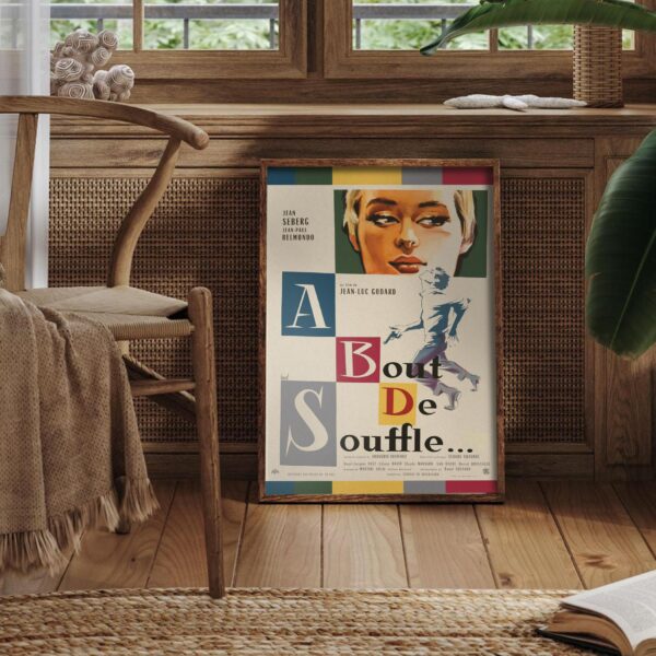 Breathless movie poster in mid-century modern style with bold graphic design