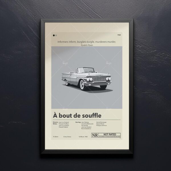 Breathless movie poster mid-century modern style wall art