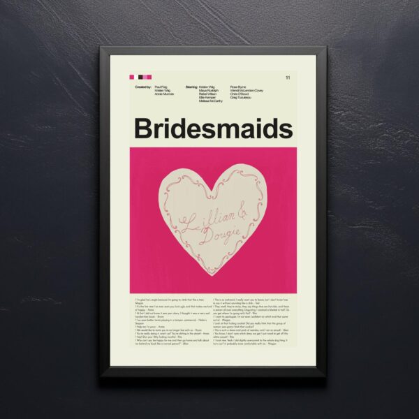 Mid-century modern Bridesmaids movie poster design with retro style