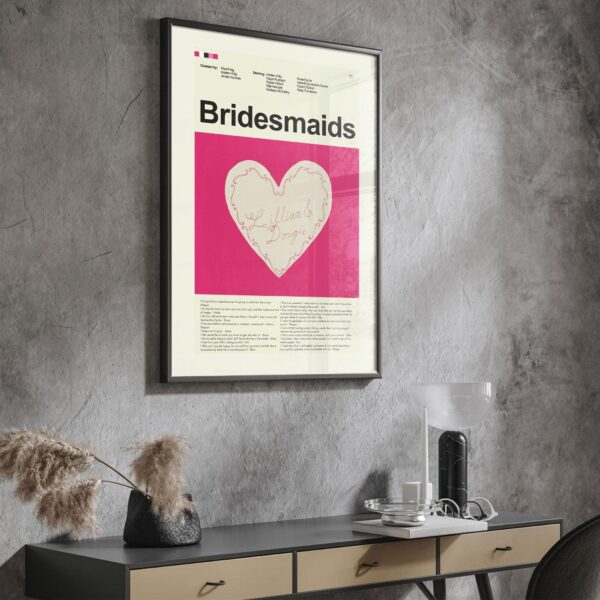 Mid-century modern Bridesmaids movie poster design with retro style