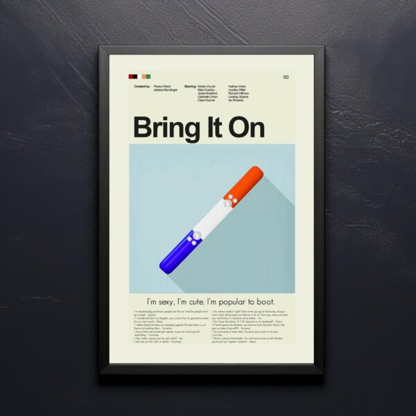 Mid-century modern poster of Bring It On movie artwork and title