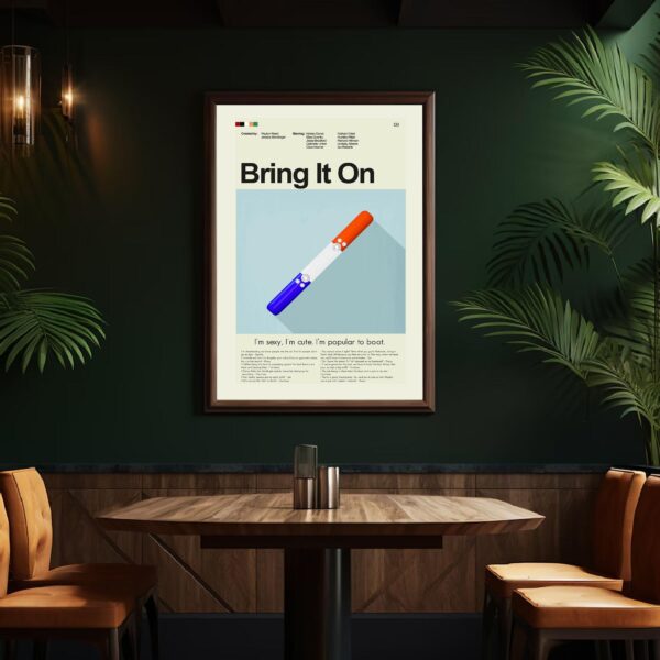 Mid-century modern poster of Bring It On movie artwork and title