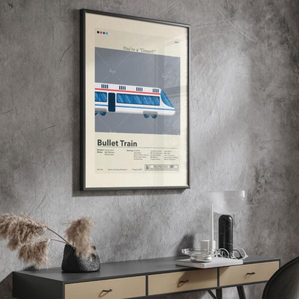 Mid-century modern Bullet Train movie poster wall art with retro design