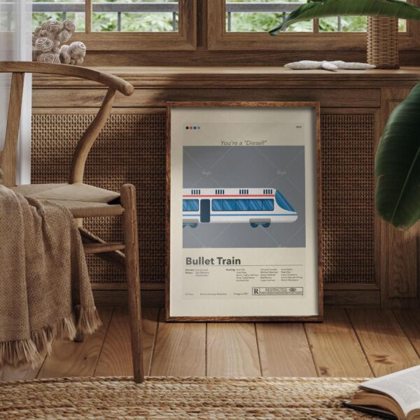 Mid-century modern Bullet Train movie poster wall art with retro design