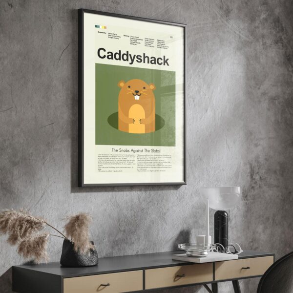 Caddyshack movie poster in mid-century modern style with retro design elements
