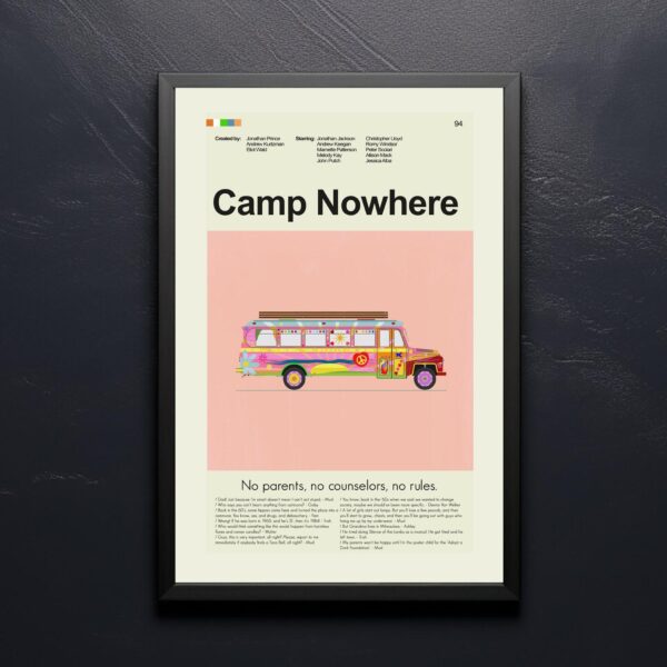 Mid-century modern Camp Nowhere vintage movie poster artwork