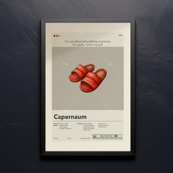 Mid-century modern Capernaum movie poster with vintage design elements