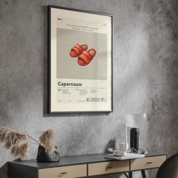 Mid-century modern Capernaum movie poster with vintage design elements