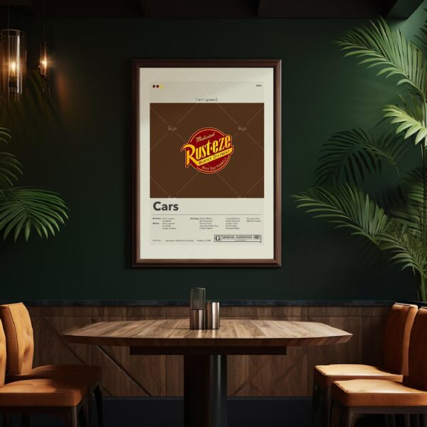 Mid-century modern graphic design poster of a Cars movie theme