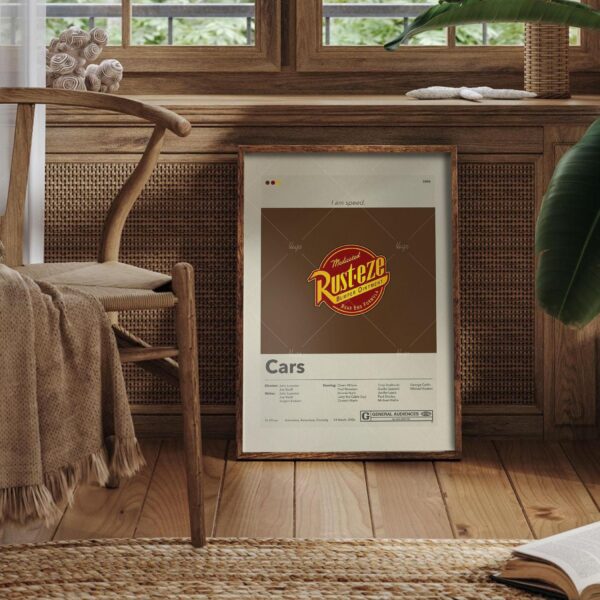 Mid-century modern graphic design poster of a Cars movie theme