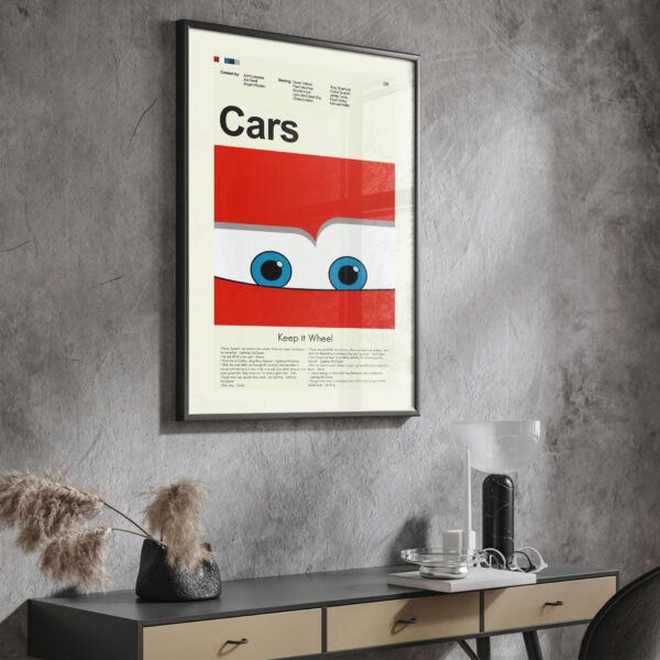 Mid-century modern vintage Cars movie poster with classic car illustration