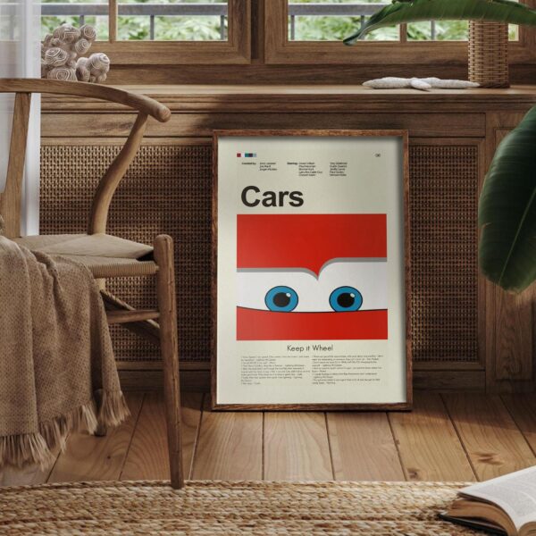 Mid-century modern vintage Cars movie poster with classic car illustration