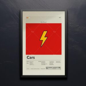 Vintage mid-century modern Cars movie poster with classic car illustration
