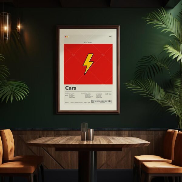 Vintage mid-century modern Cars movie poster with classic car illustration