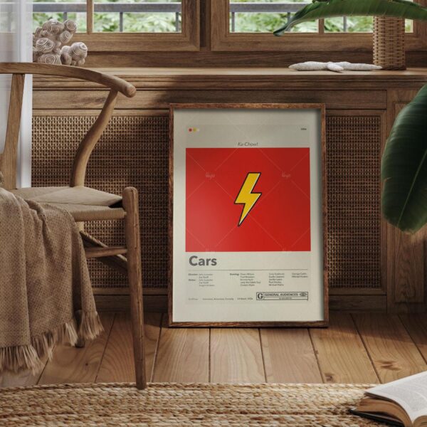 Vintage mid-century modern Cars movie poster with classic car illustration