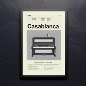 Mid-century modern Casablanca movie poster with vintage design elements