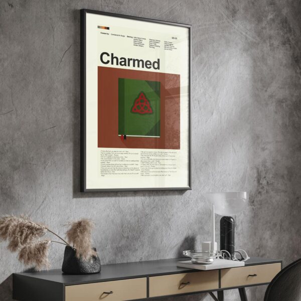 Charm School movie poster in mid-century modern advertising style
