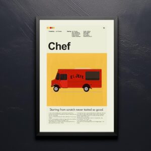 Mid-century modern Chef movie poster with vintage wall art style