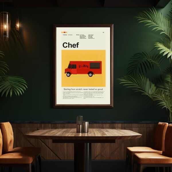 Mid-century modern Chef movie poster with vintage wall art style